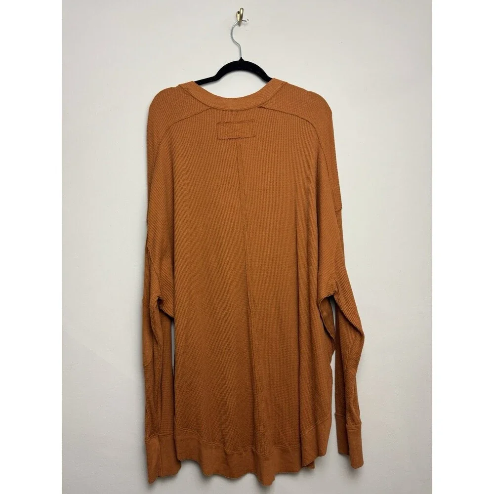 We The Free Owen Thermal Top Size XL Brown Long Sleeve Cotton V Neck - Picture 3 of 5